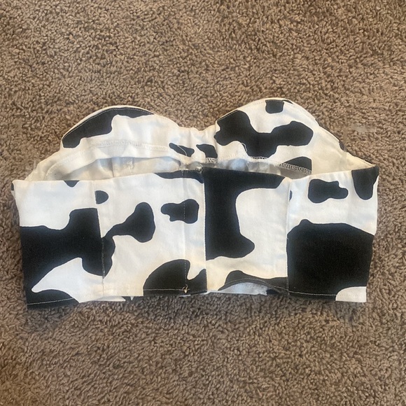 Cow Print Corset Top. Black and white denim. - Picture 3 of 6
